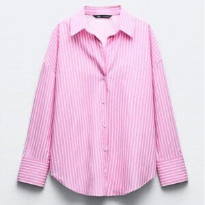 NWT Zara | Pink & White Stripped Poplin Button Down Shirt